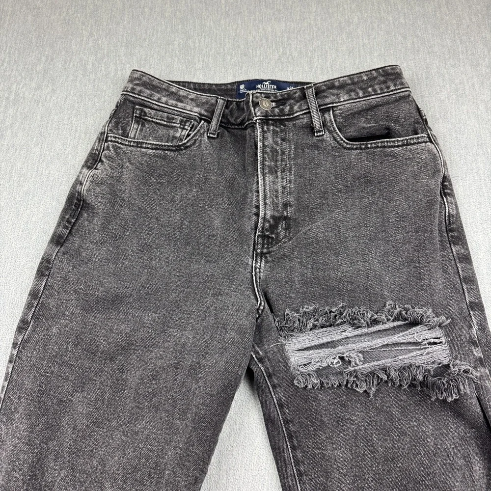 Hollister Jeans Womens 29x27 Black Denim High Rise Straight Cotton Distressed